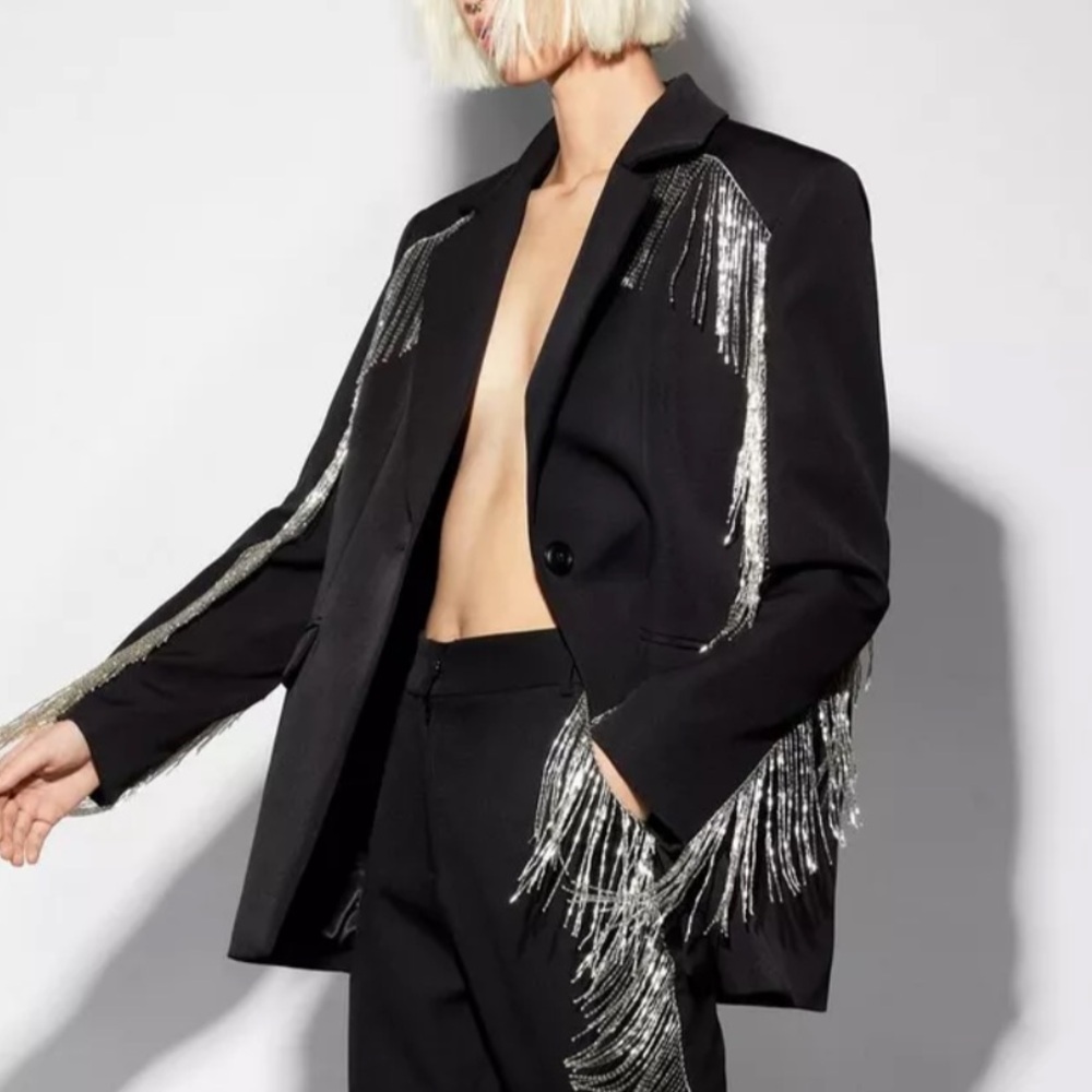 Nasty Gal Premium Fringe Bead Blazer